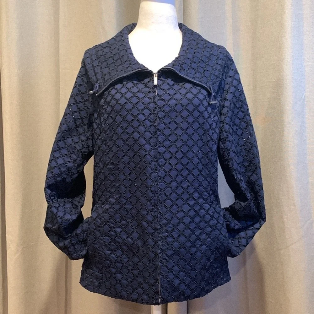 NWOT - Coldwater Creek Blue Full Zip Eyelet Jacket Size 12